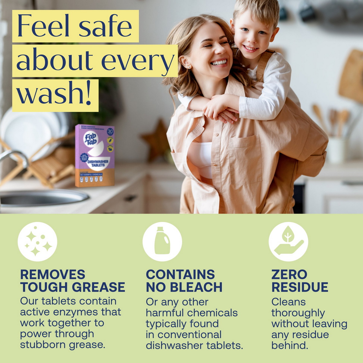 feel safe about every wash FabTab Dishwasher