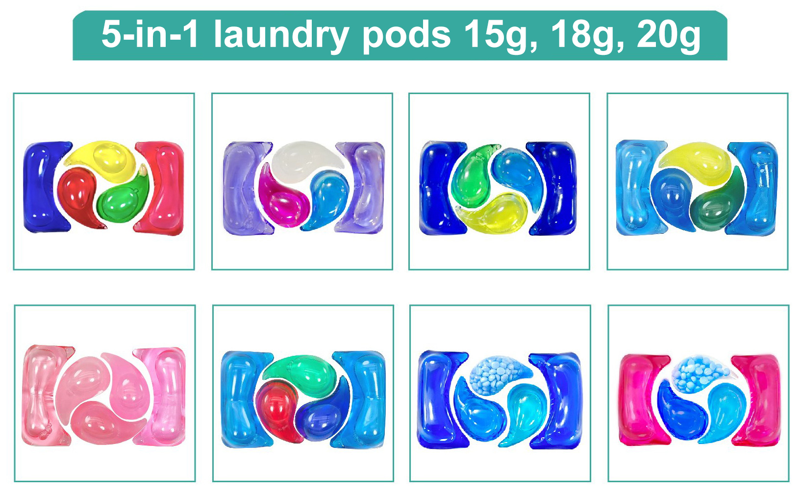 5-in-1 laundry pods 15g, 18g, 20g