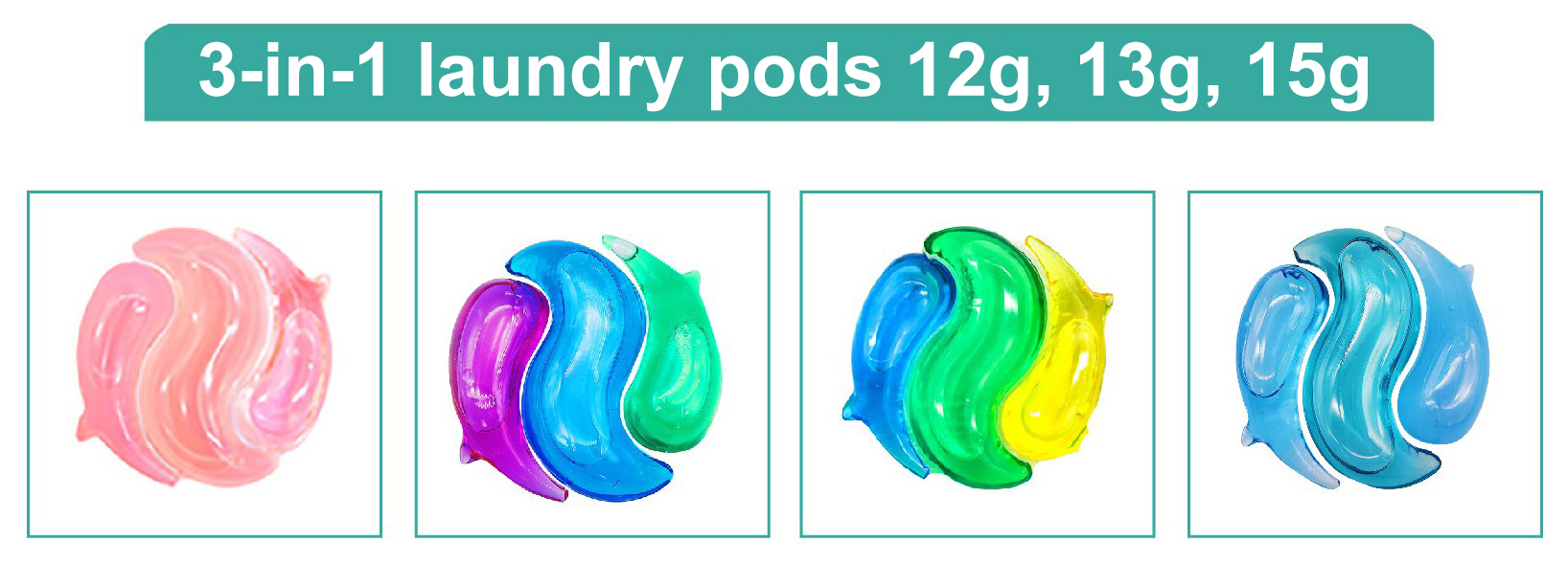 3-in-1 laundry pods 12g, 13g, 15g