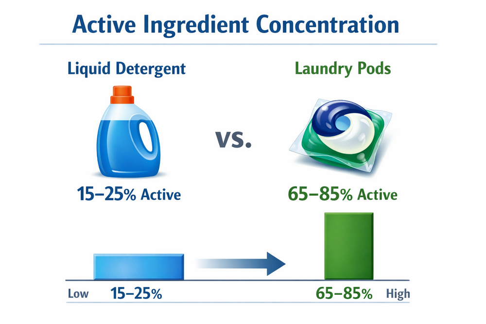 Active Ingredient Concentration Comparison (Liquid Detergent vs Laundry Pods Active Ingredient Concentration Comparison (Liquid Detergent vs Laundry Pods